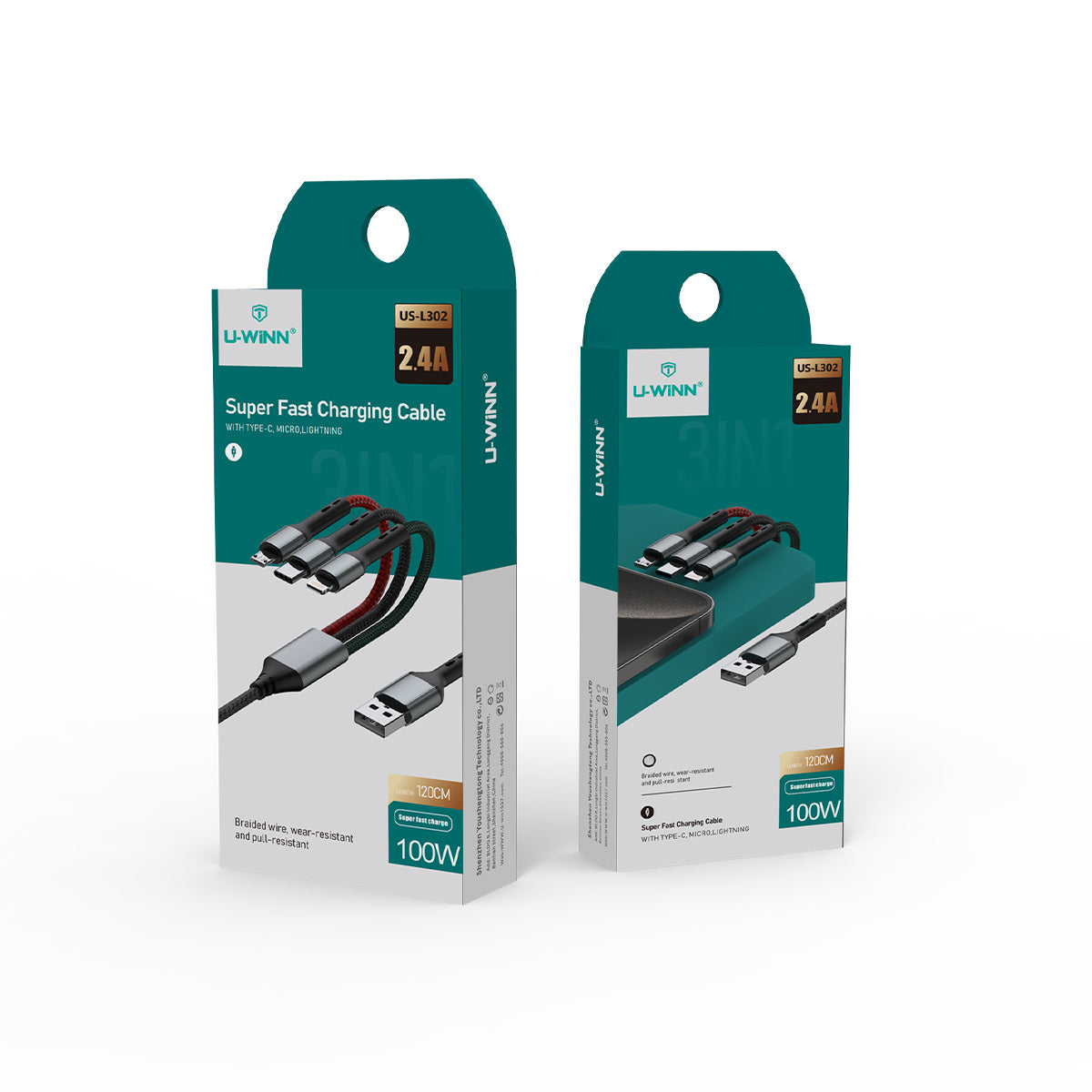 L302 3-in-1 Cable PD 1M Black UWINN