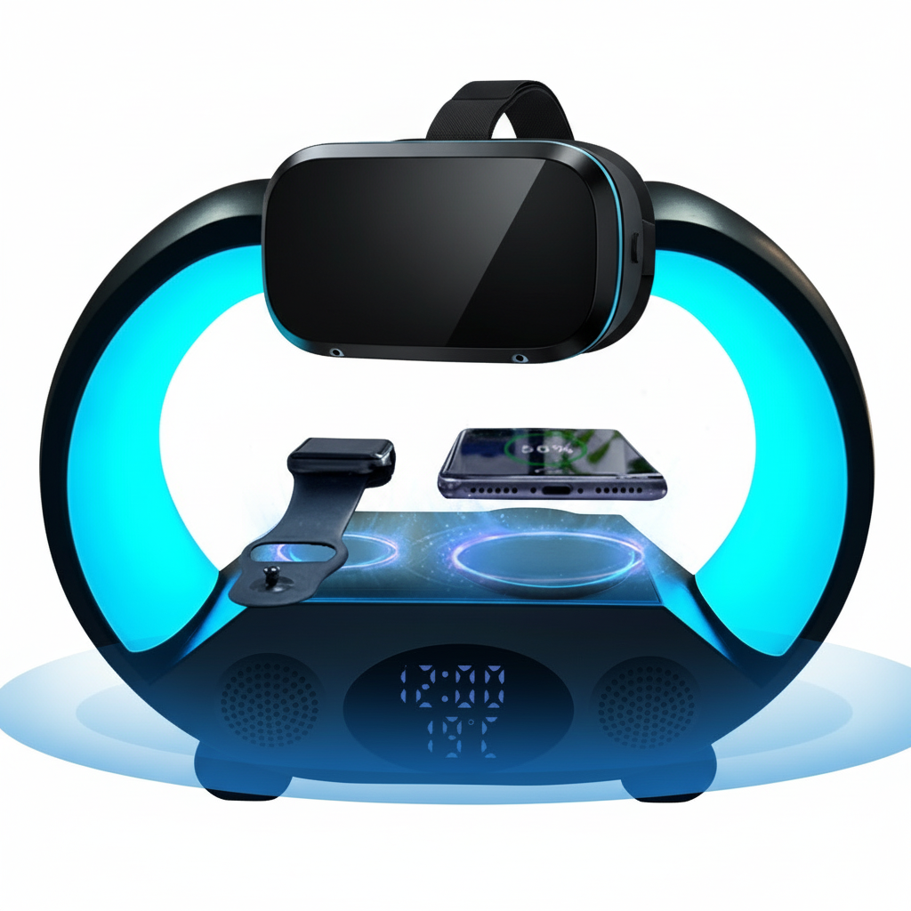 2024 New 6 In 1 Smart Remote Control Bluetooth-compatible Ambience Intelligent LED Table Lamp Multi-function Wireless Charger Night Light Bluetooth-compatible Speaker