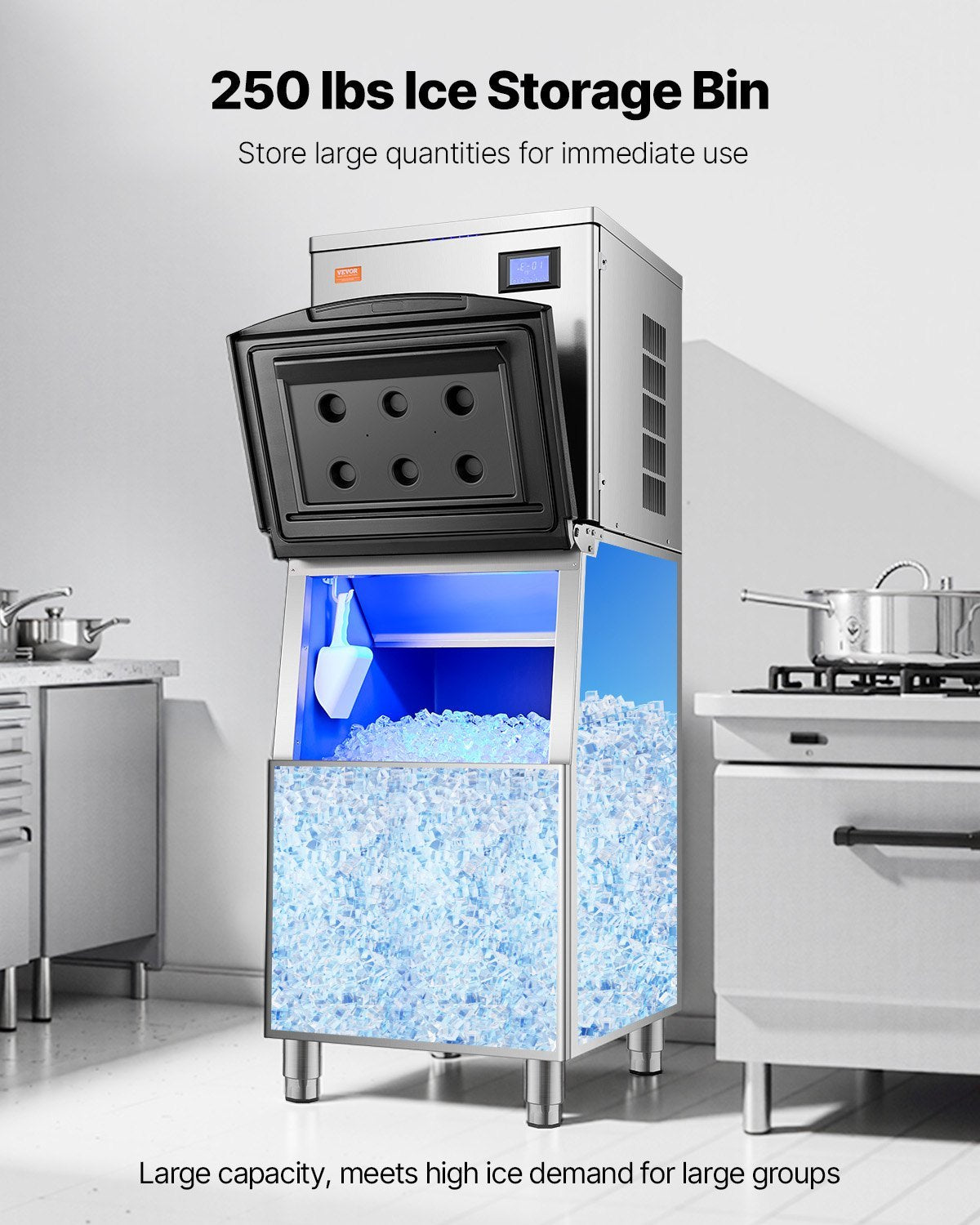 Commercial Ice Maker Storage Bin 250lbs Capacity Stainless Steel Ice Storage Bin