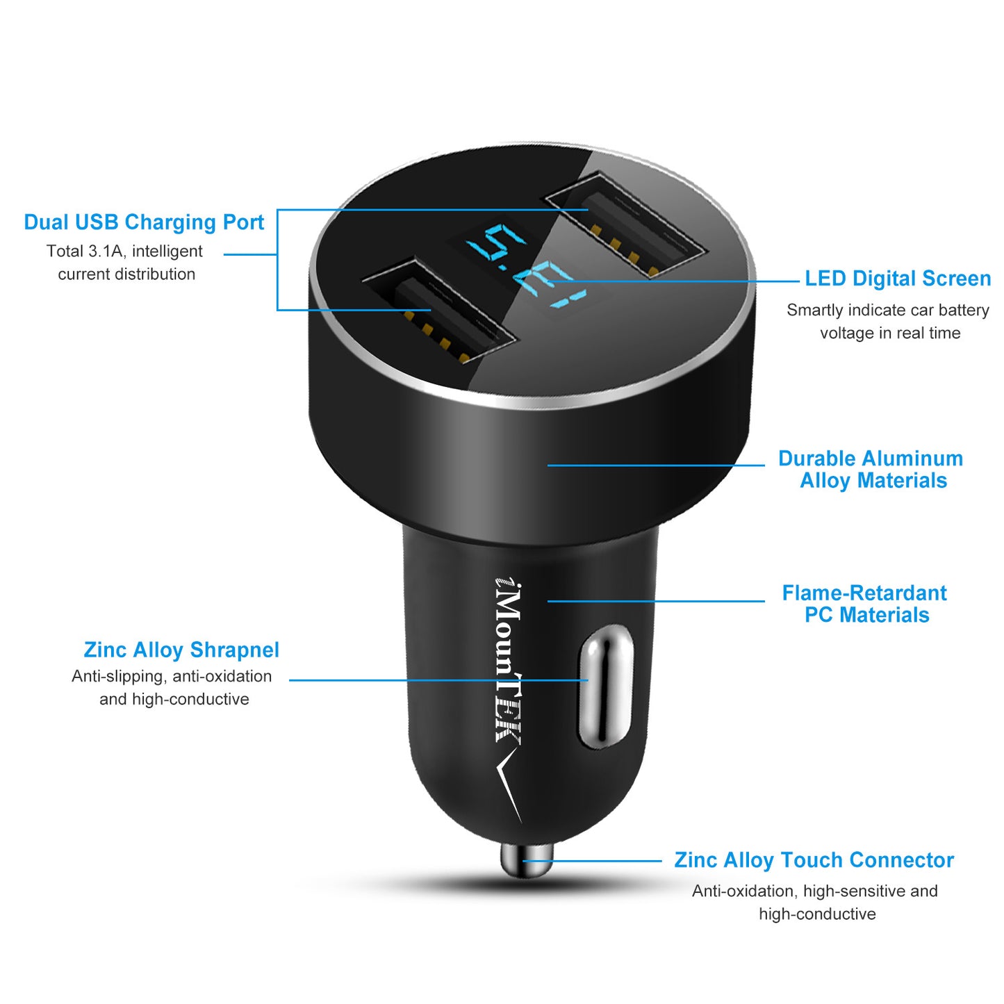 Universal 15W-3.1A Dual USB Car Charger Adapter Aluminum Alloy Fast Car Charging Adapter For IOS Phone XR XS Tablet PC