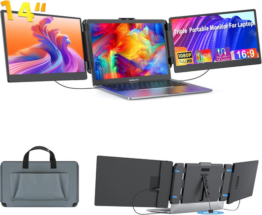 Laptop Screen Extender 14 Inch FHD IPS Portable Dual Triple Monitor Display USB C HDMI