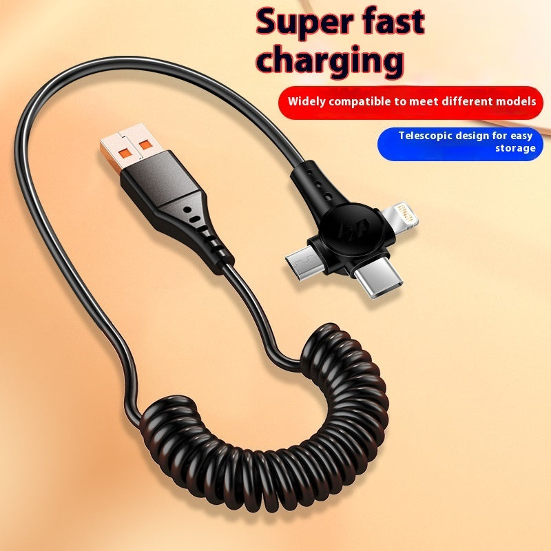Super Fast Charge Charge Spring Telescopic Data Cable One Drag Three Fast Charge Type-c Android Three-in-one Charge Cable