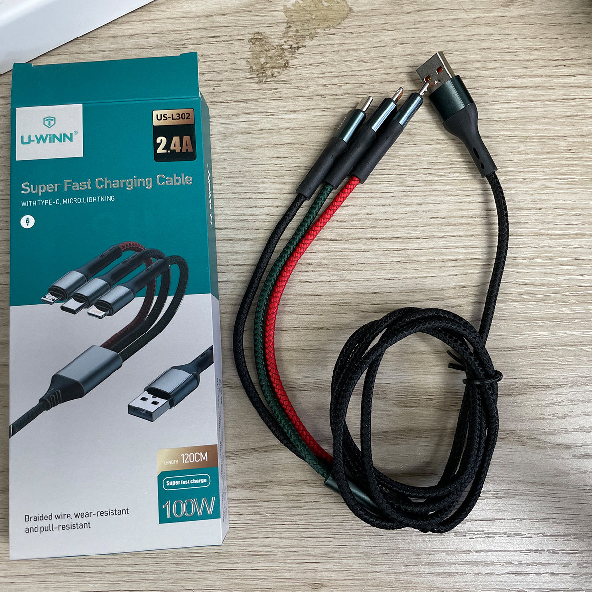 L302 3-in-1 Cable PD 1M Black UWINN