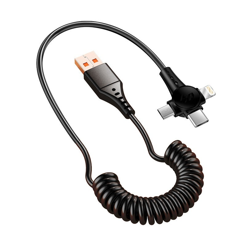 Super Fast Charge Charge Spring Telescopic Data Cable One Drag Three Fast Charge Type-c Android Three-in-one Charge Cable